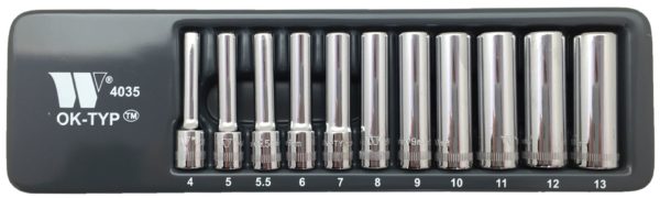 Welzh Werkzeug 1/4" Deep Chrome Socket Set Lok-Typ™ 11-Piece, 4-13mm