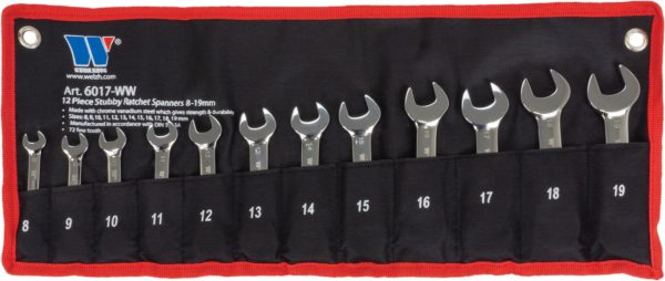Welzh Werkzeug Stubby Ratchet Spanner Set 12-Piece, 72-Tooth, 8-19mm
