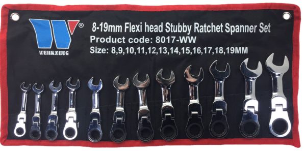 Welzh Werkzeug Stubby Flexi-Head Ratchet Spanner Set 12-Piece, 72-Tooth, 8-19mm