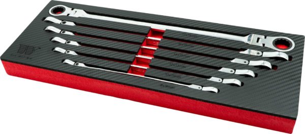 Welzh Werkzeug Extra Long Flexi-Head Double Ring Ratchet Spanner Set 6-Piece, 8-19mm