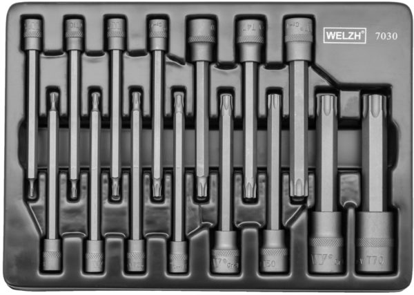Welzh Werkzeug Extra Long Torx T-Star Bit Socket Master Set, 110mm, 15-Piece, S2 Steel, T20-T45