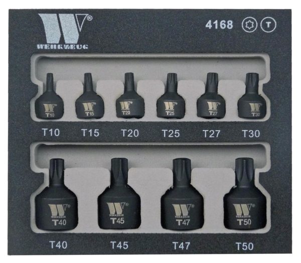 Welzh Werkzeug Impact Torx T-Star Bit Socket Set, Low Profile, Stubby, 10-Piece, T10-T50