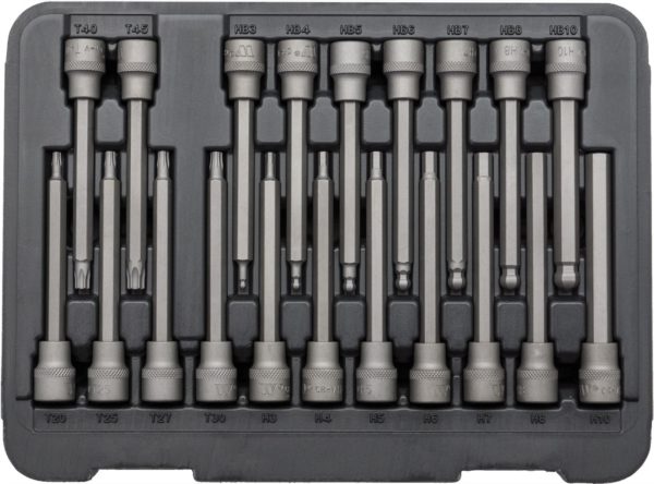 Welzh Werkzeug Extra Long Torx, Hex & Ball End Hex Bit Socket Master Set, 3/8"Drive, 110mm, 20-Piece, S2 Steel