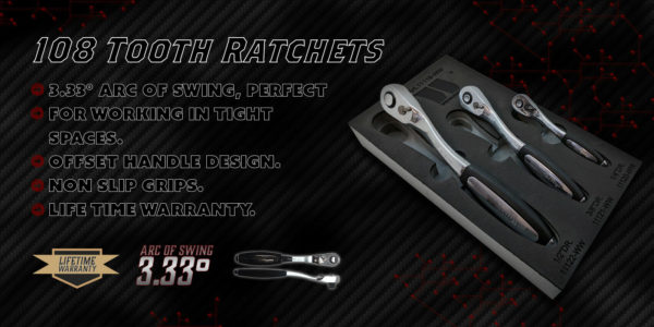 Welzh Werkzeug Soft Grip Ratchet Set 3-Piece ,108-Tooth