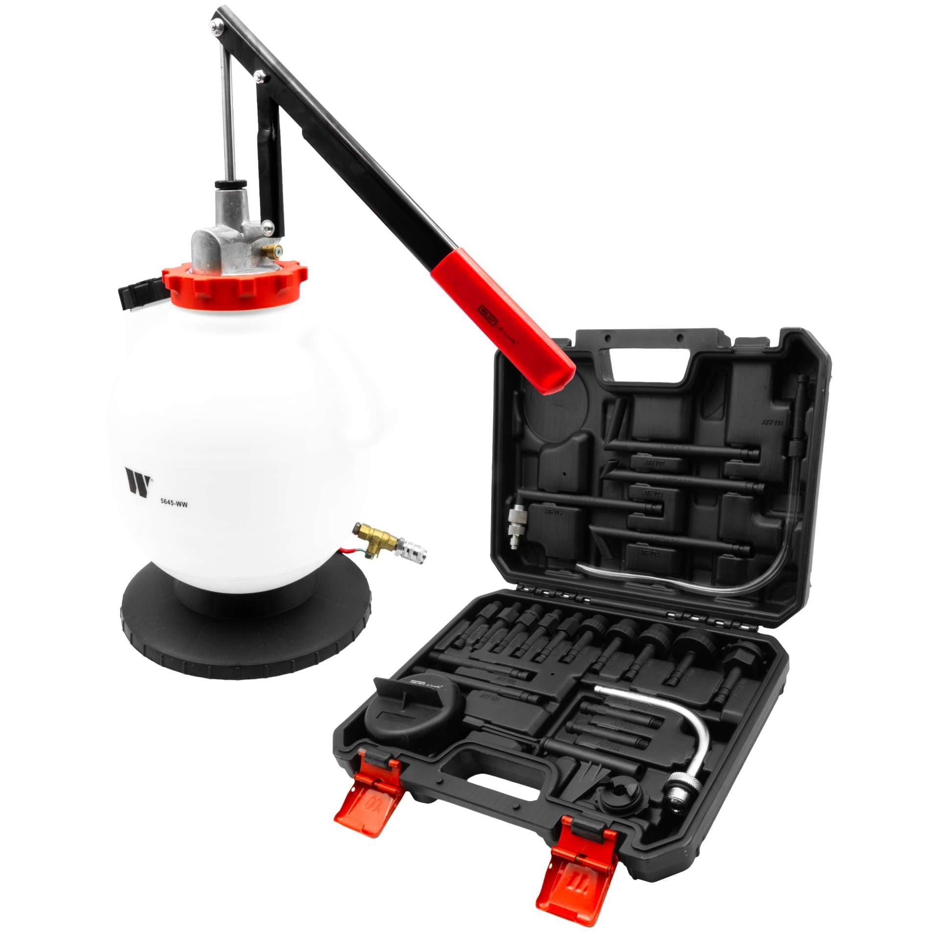 Transmission Oil Filler Tool ATF with 22-Piece Adapter Set 8ltr - Welzh Werkzeug Transmission Oil Filler Tool ATF with 22-Piece Adapter Set 8ltr - Welzh Werkzeug