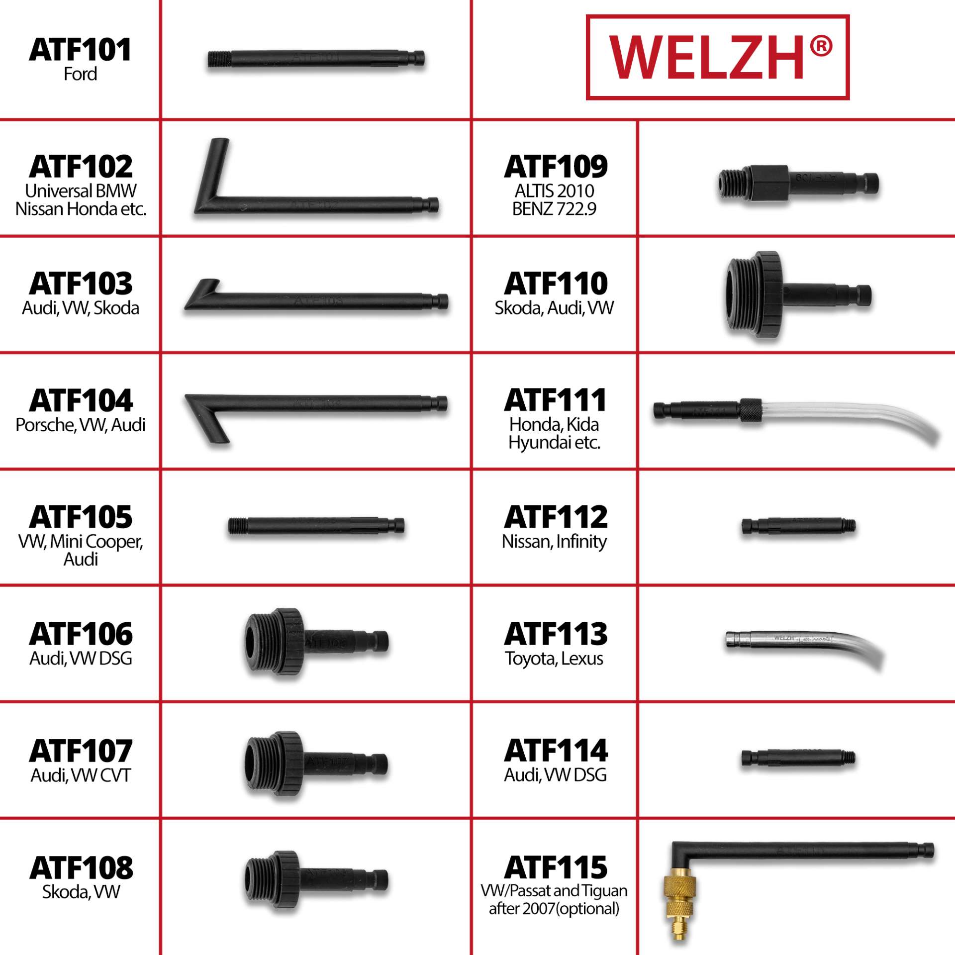 Transmission Oil Filler Tool ATF with 22-Piece Adapter Set 8ltr - Welzh Werkzeug Transmission Oil Filler Tool ATF with 22-Piece Adapter Set 8ltr - Welzh Werkzeug
