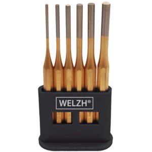 Pin Punch Set 6-Piece 150mm, 3, 4, 5, 6, 7, 8mm Hardened Cr-V - Welzh Werkzeug