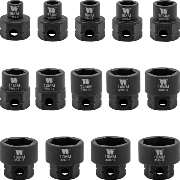 Stubby Short Impact Socket Set Hex Shanked 3/8' 6-19mm - Welzh Werkzeug