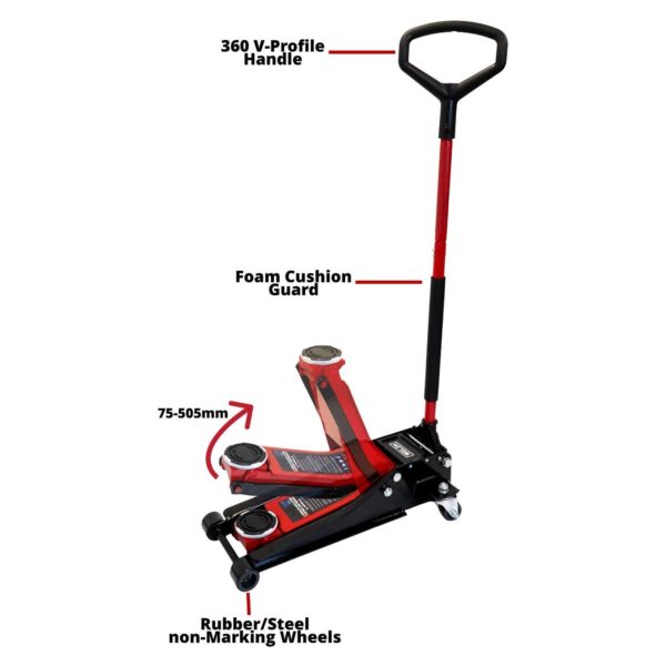Trolley Jack 4 Ton Extra Low Profile Quick Lift Double Pump 75-505mm - Welzh Werkzeug
