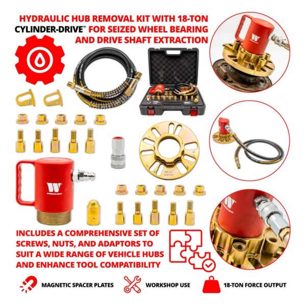 Hydraulic Hub Puller Removal Tool Master Kit 18 Ton Force Output - Welzh Werkzeug