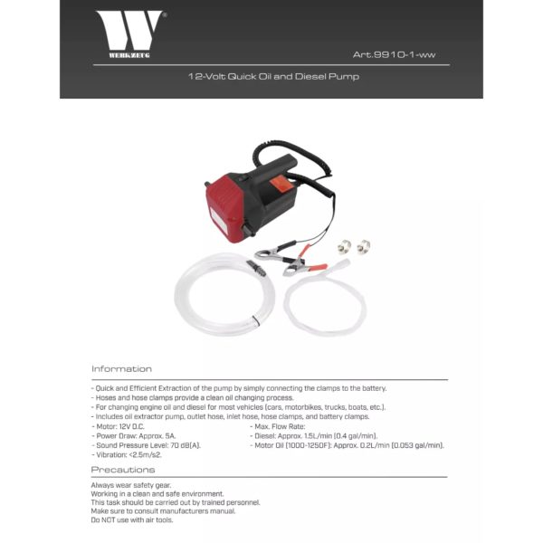 Diesel Oil Change Extraction Transfer Pump 12-Volt - Welzh Werkzeug