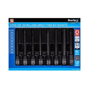 Torx T-Star Bit Socket Set Extra Long Impact 3/8' 8-Piece 110mm T25-T60 - BlueSpot