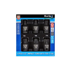 Torx T-Star Bit Socket Set Impact 1/2' 6-Piece Extra Large 45mm T55-T100 - BlueSpot
