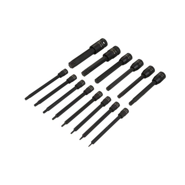 Torx T-Star Bit Socket Set Extra Long Impact 1/4' 3/8' 1/2' 15pc 110mm T6-T70 - BlueSpot