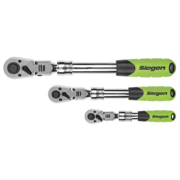 Siegen Extendable Flexi-Head Ratchet Wrench Set 3pc