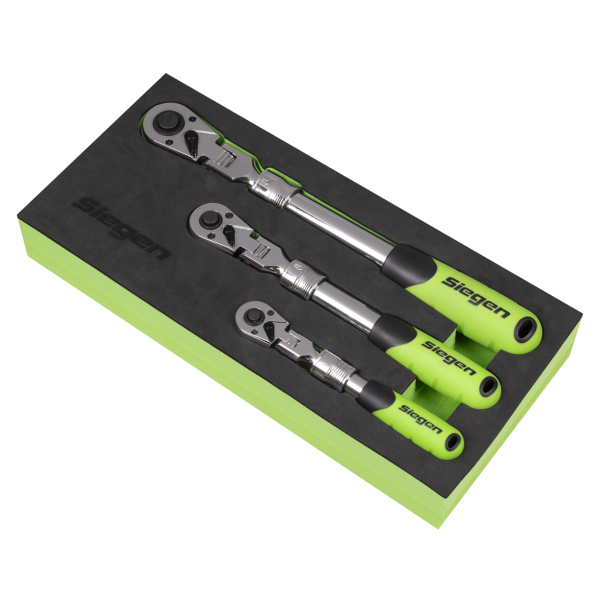 Siegen Extendable Flexi-Head Ratchet Wrench Set 3pc