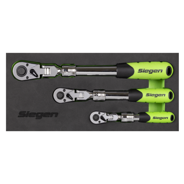 Siegen Extendable Flexi-Head Ratchet Wrench Set 3pc