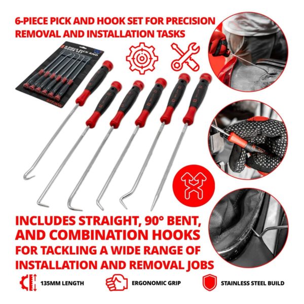 Pick and Hook Set 6-Piece Extra Long Stainless Steel 240mm - Welzh Werkzeug