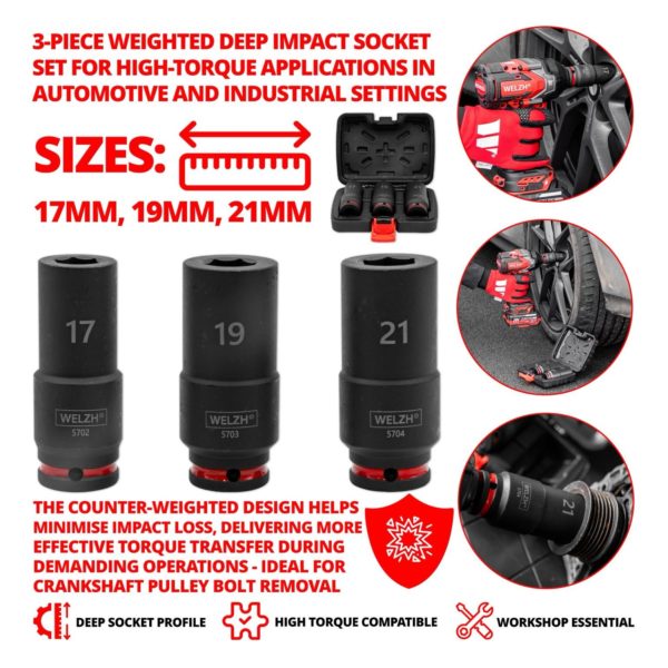 Deep Impact Socket Set Weighted 17mm, 19mm & 21mm 3-Piece - Welzh Werkzeug