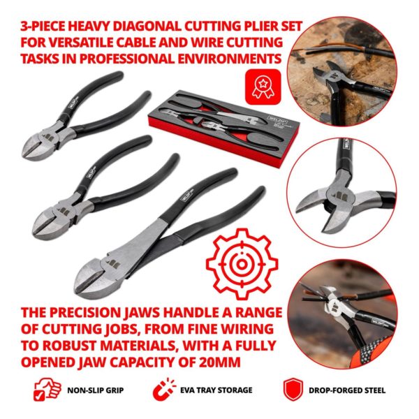 Diagonal Cutting Plier Set Side Cutters 3-Piece Heavy Duty - Welzh Werkzeug
