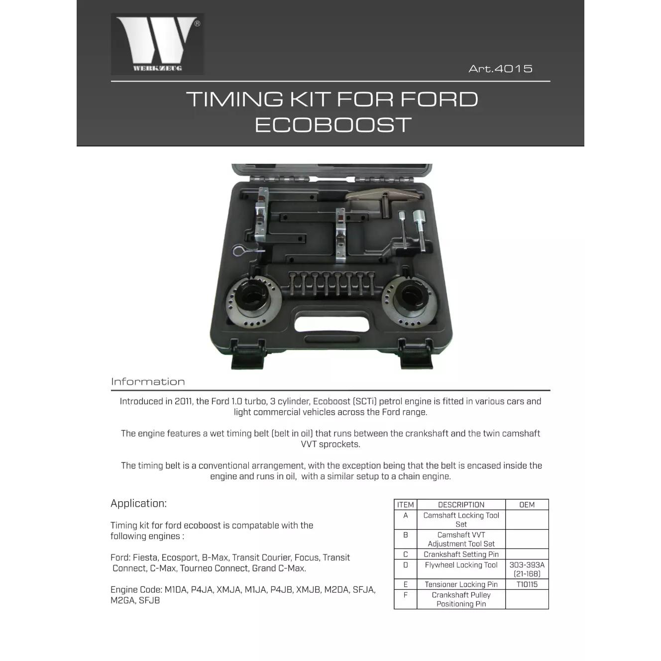Ford EcoBoost 1.0 &1.1 Engine Timing Tool Kit - Welzh Werkzeug Ford EcoBoost 1.0 &1.1 Engine Timing Tool Kit - Welzh Werkzeug
