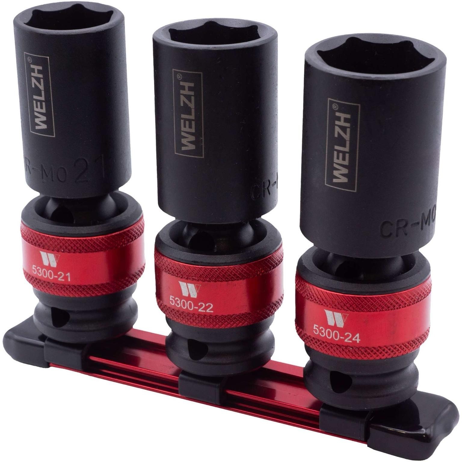 Impact Ball Joint Swivel Socket Set 1/2'dr 21, 22 & 24mm 3-Piece - Welzh Werkzeug Impact Ball Joint Swivel Socket Set 1/2'dr 21, 22 & 24mm 3-Piece - Welzh Werkzeug