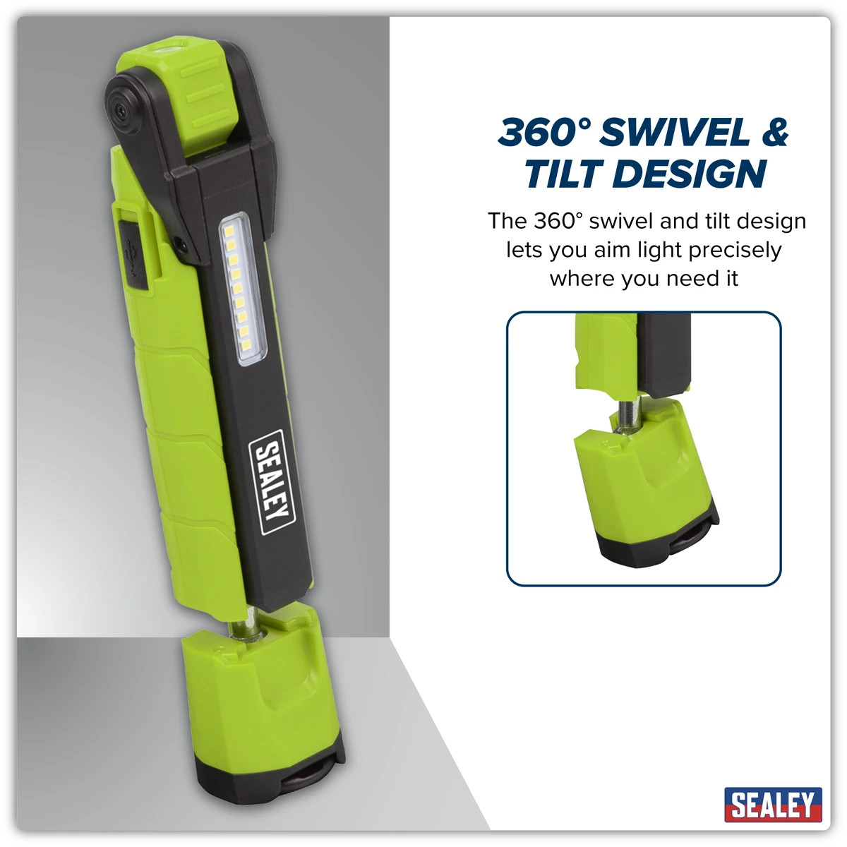 Sealey Rechargeable Work Light 360° 10W & 2 x 4W SMD LED Green LED3605G Sealey Rechargeable Work Light 360° 10W & 2 x 4W SMD LED Green LED3605G