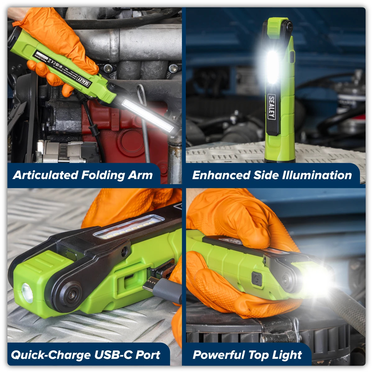 Sealey Rechargeable Work Light 360° 10W & 2 x 4W SMD LED Green LED3605G Sealey Rechargeable Work Light 360° 10W & 2 x 4W SMD LED Green LED3605G