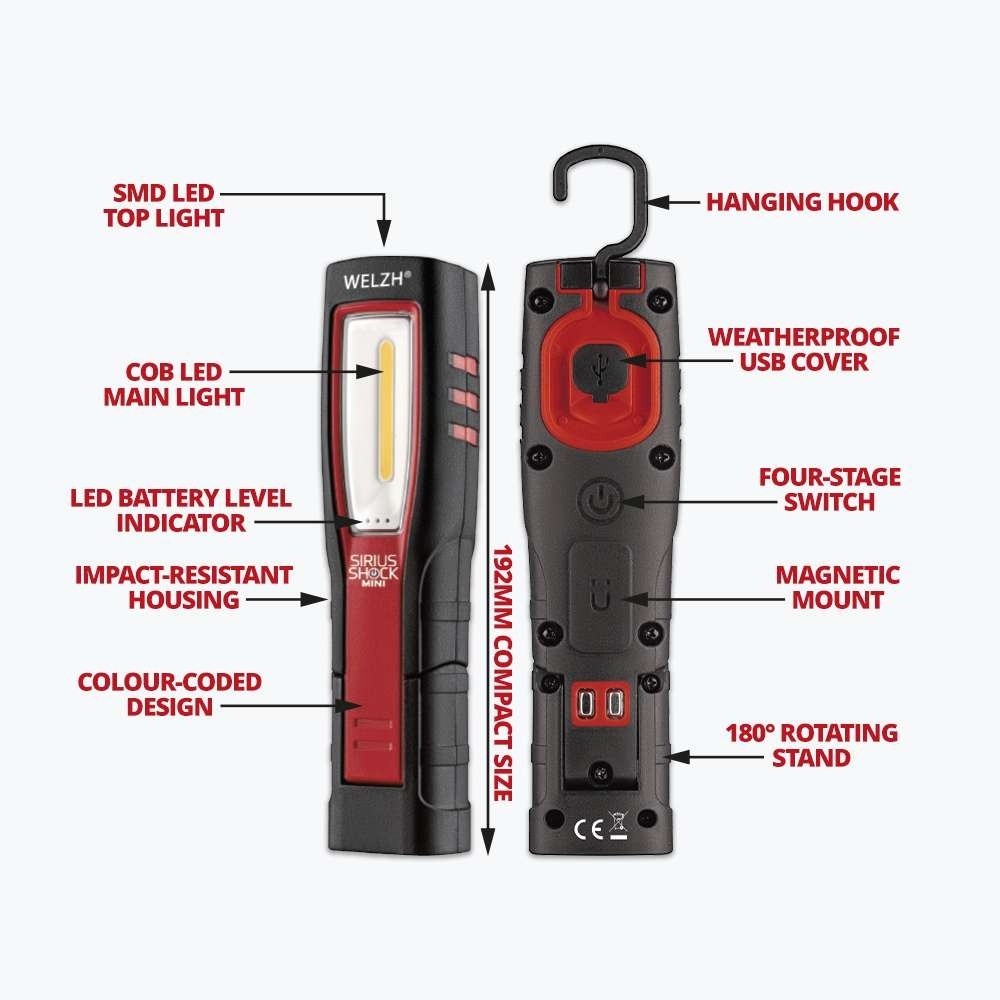 Rechargeable COB Work Light Inspection Lamp 600 Lumens Magnetic - Welzh Werkzeug Rechargeable COB Work Light Inspection Lamp 600 Lumens Magnetic - Welzh Werkzeug