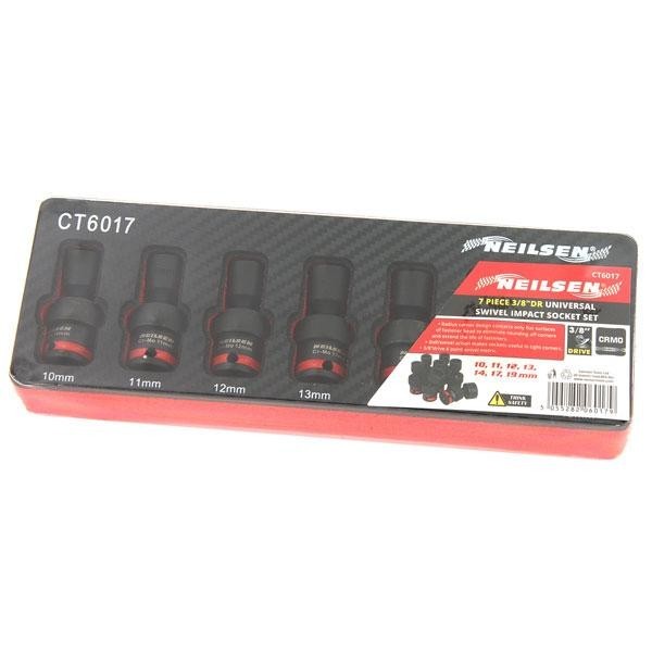Universal Swivel Impact Bit UJ Driver Socket Set 3/8' 10mm - 19mm 7-Piece - Neilsen Universal Swivel Impact Bit UJ Driver Socket Set 3/8' 10mm - 19mm 7-Piece - Neilsen