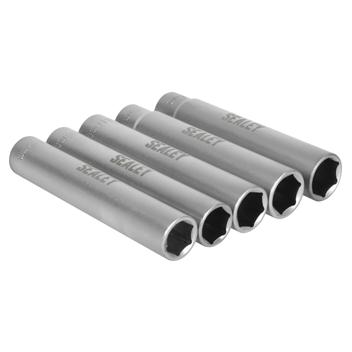 Sealey Extra Deep Socket Set 1/2”Sq Drive 5pc 120mm 15-19mm SX1519 Sealey Extra Deep Socket Set 1/2”Sq Drive 5pc 120mm 15-19mm SX1519