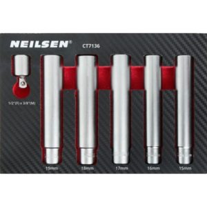 Extra Deep Long Socket Set 3/8' 120mm Long 15, 16, 17, 18, 19mm CRV Steel - Neilsen Extra Deep Long Socket Set 3/8' 120mm Long 15, 16, 17, 18, 19mm CRV Steel - Neilsen