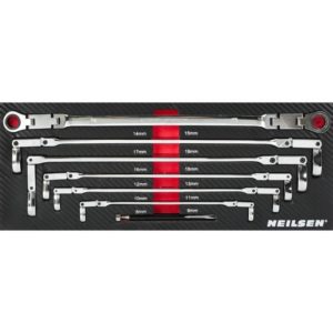 Ratchet Spanner Wrench Set Extra Long Double Joint Flexible Head  8-19mm CRV - Neilsen