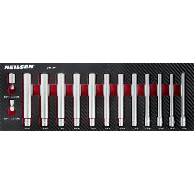 Extra Deep Long Socket Set 3/8' 120mm Long 8-19mm CRV Steel - Neilsen Extra Deep Long Socket Set 3/8' 120mm Long 8-19mm CRV Steel - Neilsen