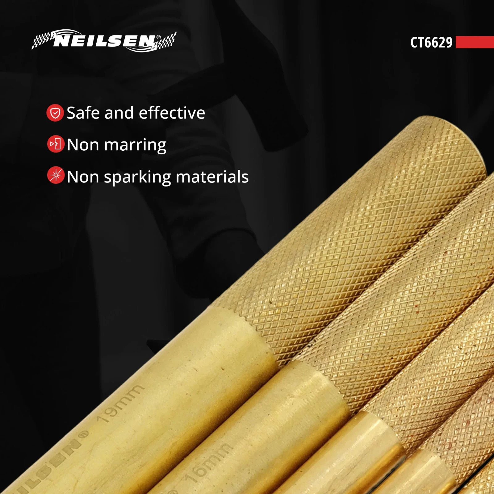 Brass Punch Set Non Sparking 5-Piece 145mm Long 6-19mm - Neilsen Brass Punch Set Non Sparking 5-Piece 145mm Long 6-19mm - Neilsen