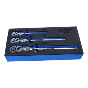 Flexi Head Ratchet Set 1/4 3/8 & 1/2 Drive Foam Tray 72 Teeth Quick Release - US PRO