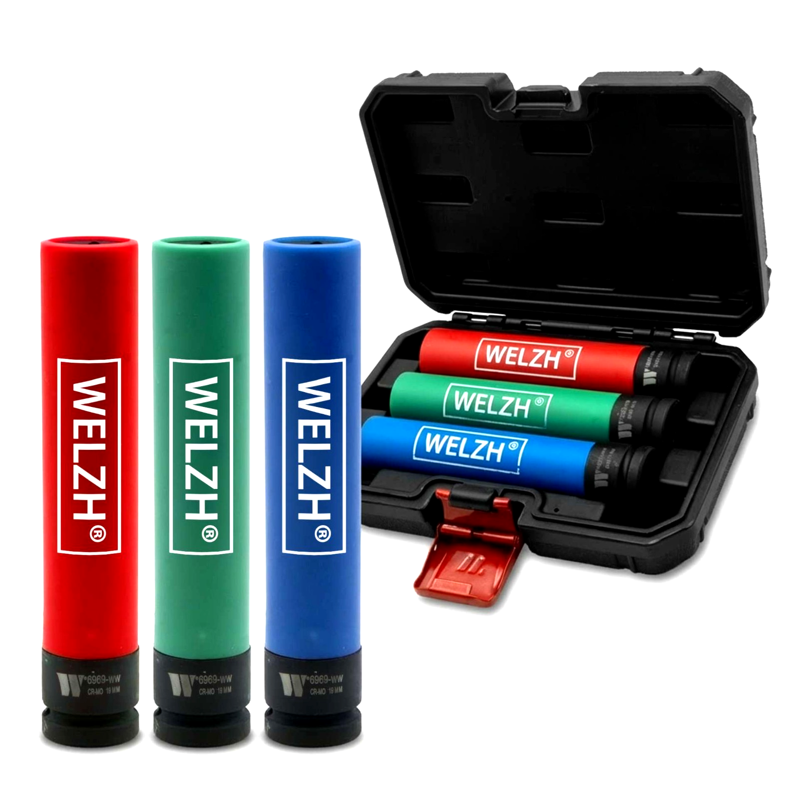 Alloy Wheel Impact Socket Set 1/2 Extra Long 17mm 19mm 21mm - Welzh Werkzeug Alloy Wheel Impact Socket Set 1/2 Extra Long 17mm 19mm 21mm - Welzh Werkzeug