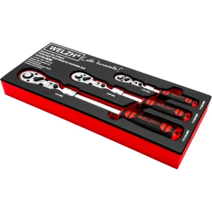 Ratchet Set Flexi Head Telescopic Extendable Lockable 1/4" 3/8" 1/2" 72-Tooth - Welzh Werkzeug