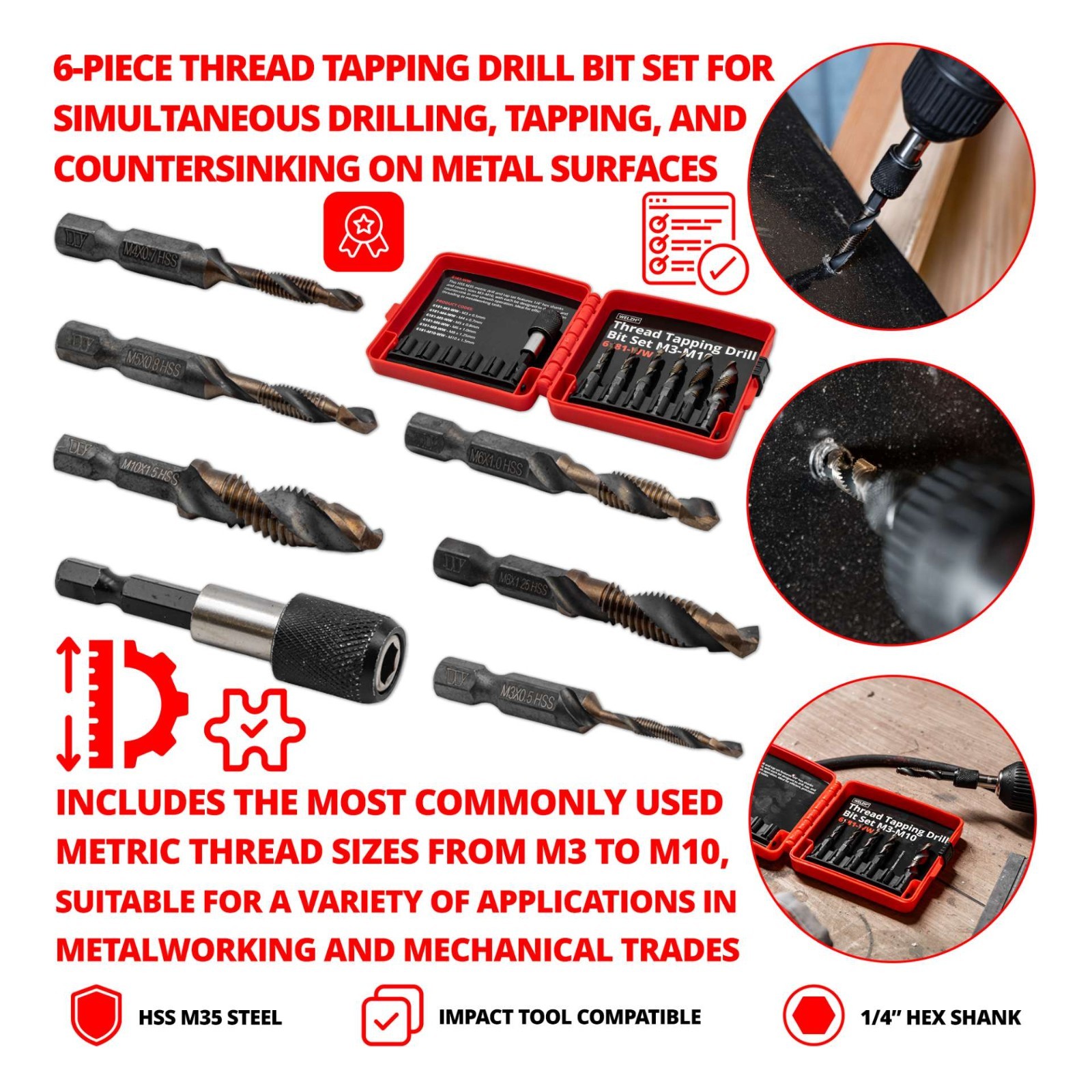 Thread Tapping Drill Bit Set Rethreading Tool Set M3-M10 - Welzh Werkzeug Thread Tapping Drill Bit Set Rethreading Tool Set M3-M10 - Welzh Werkzeug
