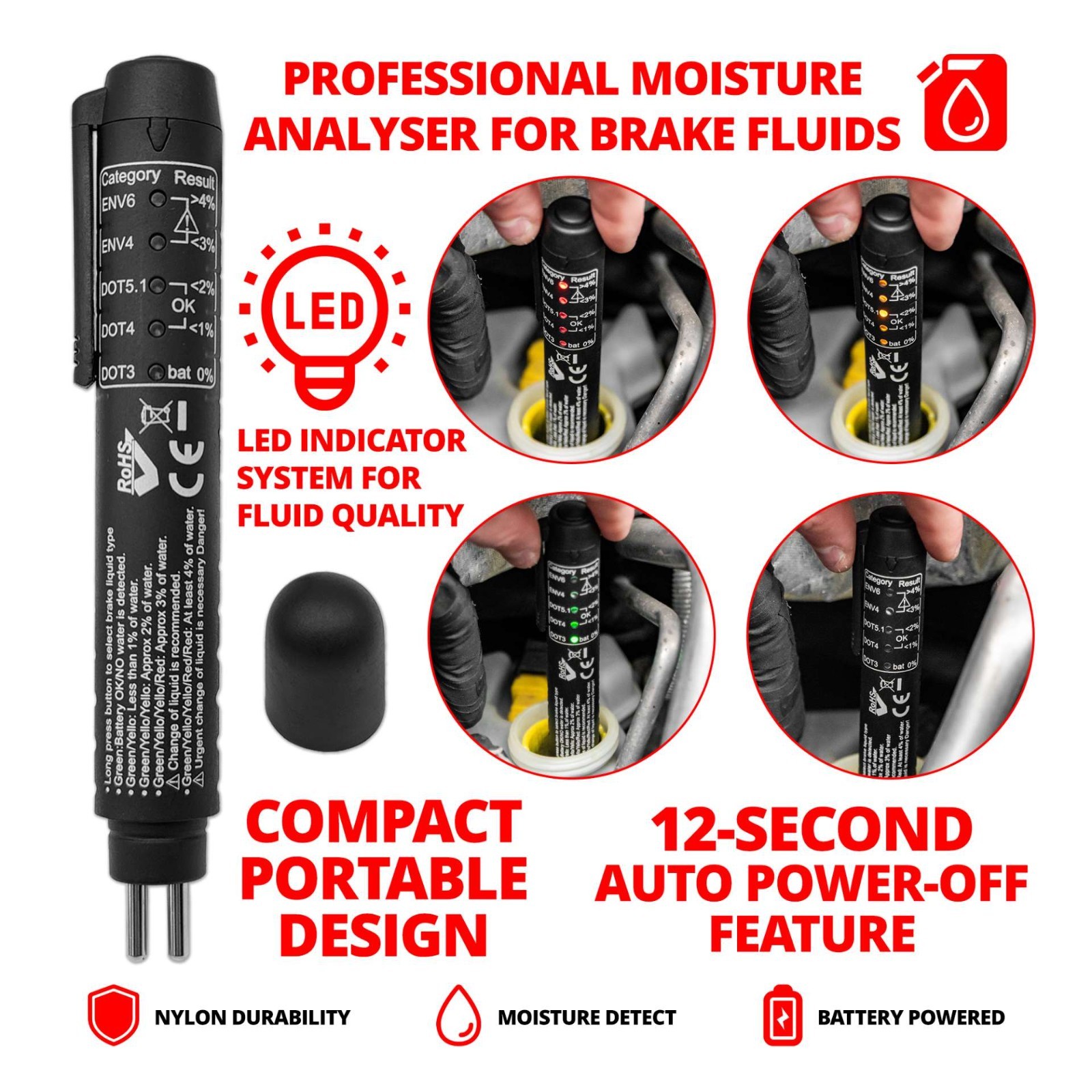 Electronic Brake Fluid Tester Tool LED Indicator - Welzh Werkzeug Electronic Brake Fluid Tester Tool LED Indicator - Welzh Werkzeug