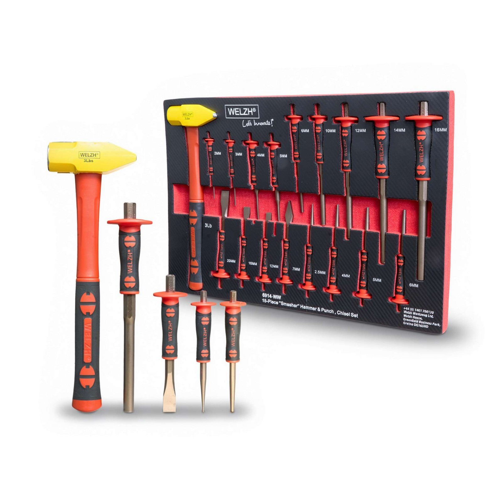Punch & Chisel Master Set with Smasher Hammer 18-Piece - Welzh Werkzeug Punch & Chisel Master Set with Smasher Hammer 18-Piece - Welzh Werkzeug